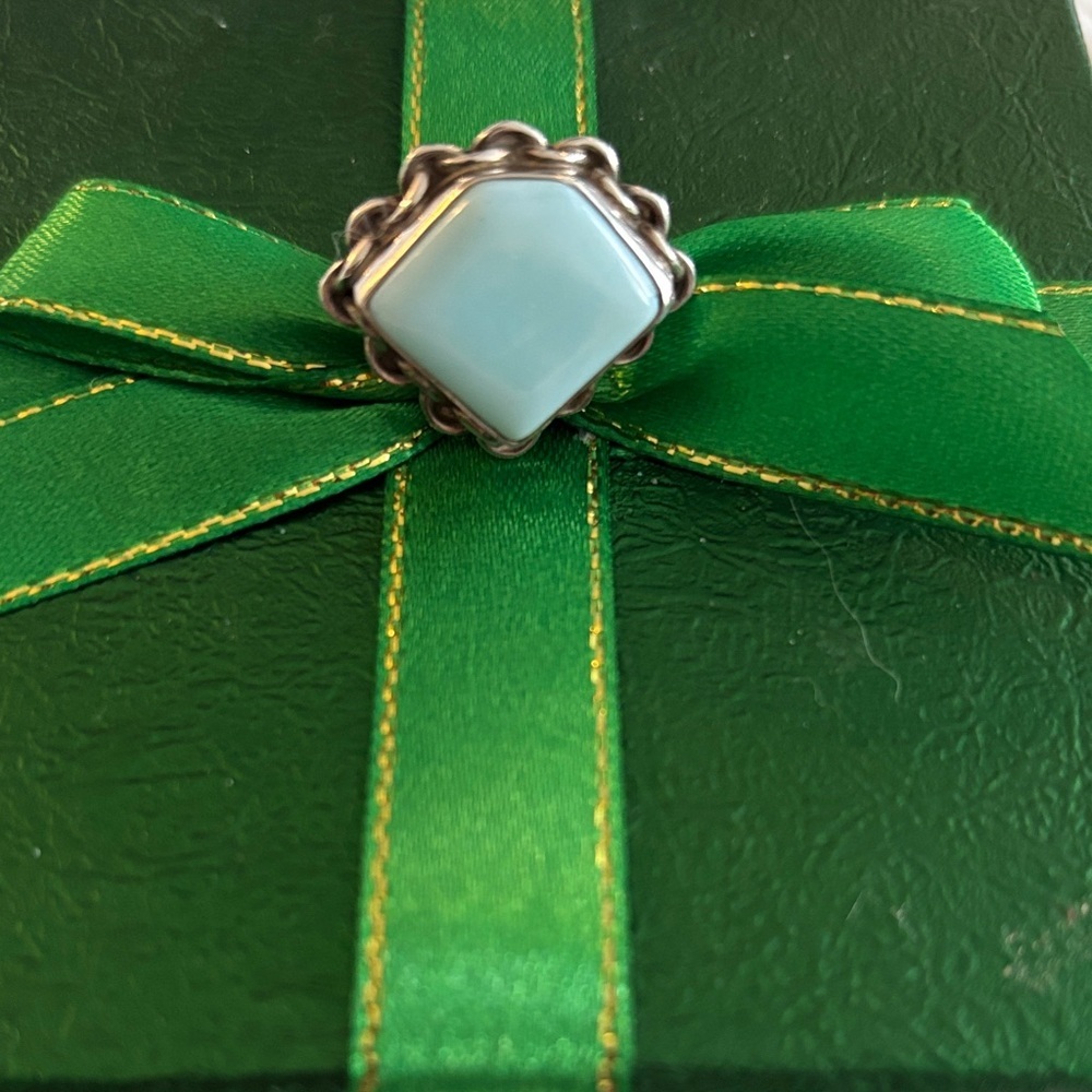Vintage Sterling Silver Amazonite Ring – Size 6 – Scalloped Setting